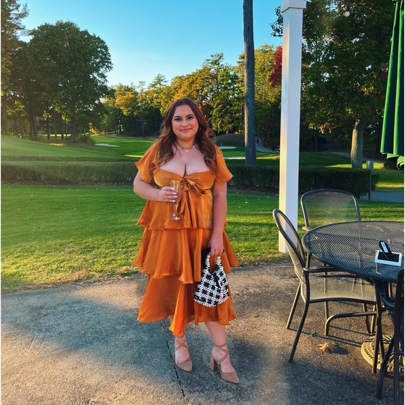 Lulus Glowing Rust Orange Flutter Sleeve Midi Dress - Picture 4 of 5